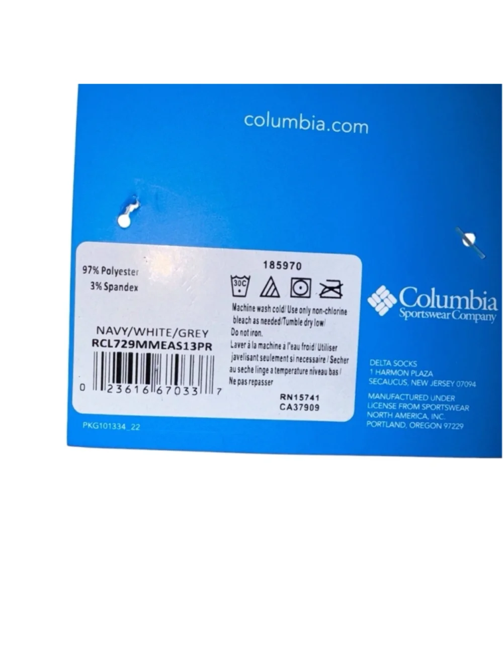 Men's Columbia PFG Socks 3 Pack Crew Blue White Grey One Size
